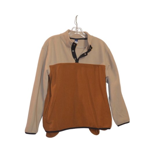 OLD NAVY Brown Beige Fleece Pull-On Sweater 1/3 Top Snap Buttons Girls XL(14-16) - Picture 1 of 5